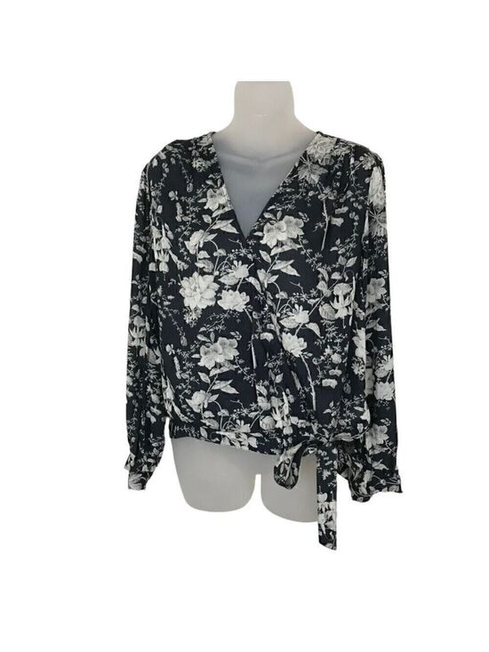 Lucky Brand Tops - Lucky Brand Beautiful Black And White Floral Wrap Style Blouse With Ties Size S